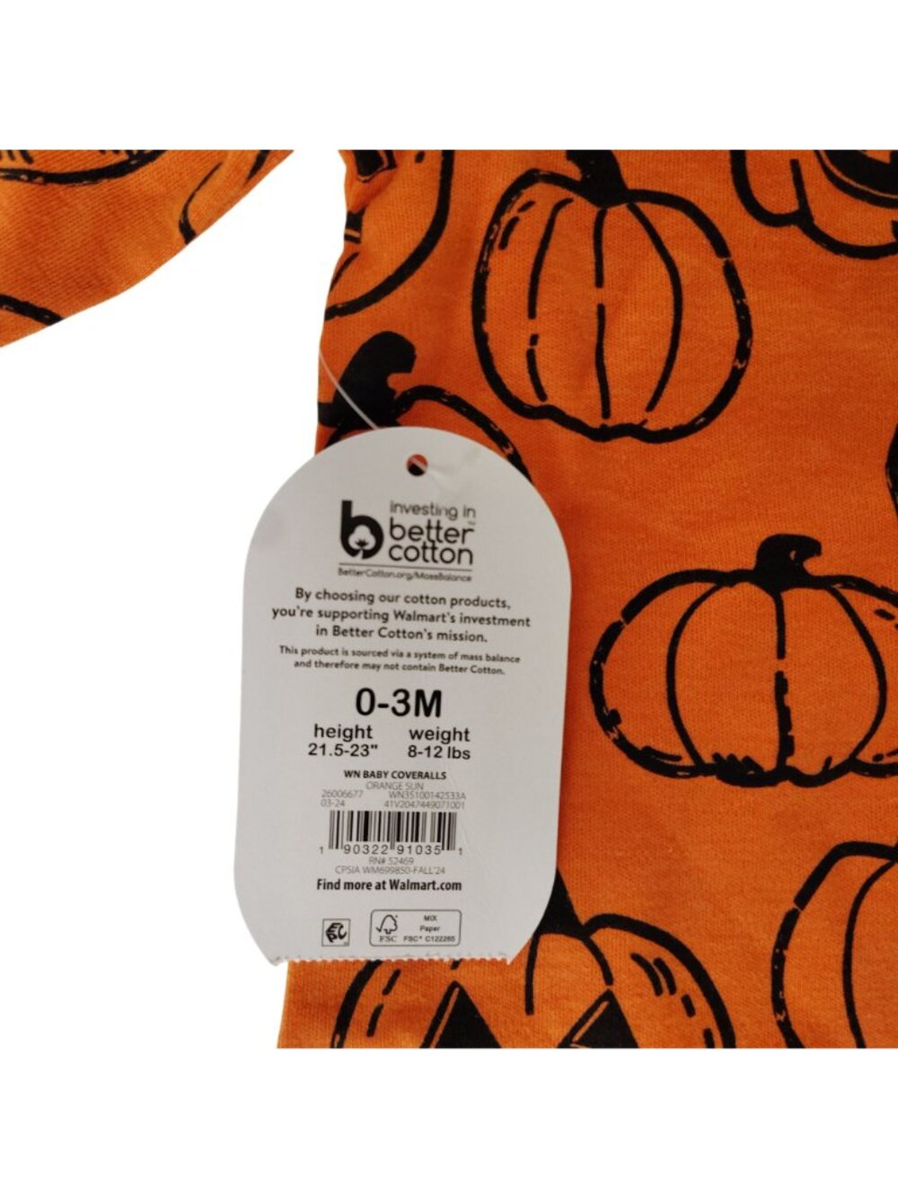 Wonder Nation Infant 0 to 3 Months One Piece Pumpkin Halloween Baby Romper - Picture 2 of 8
